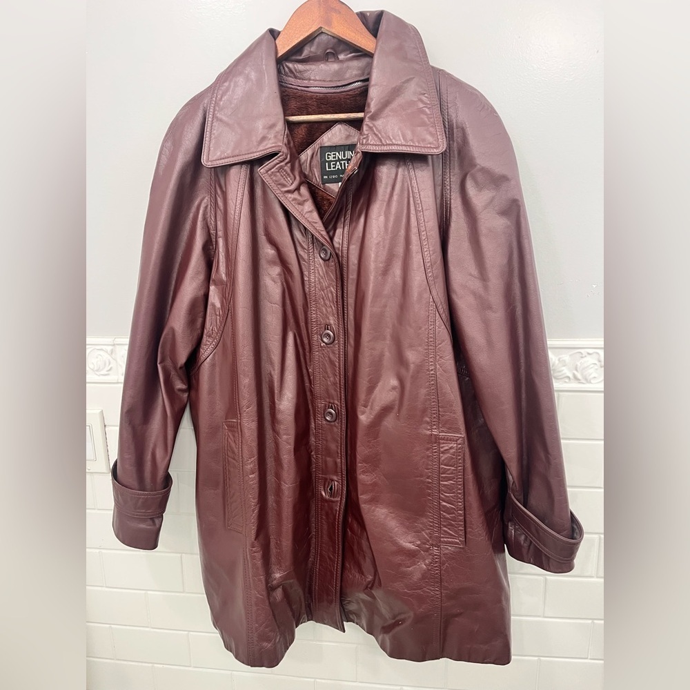 Made In Korea 70’s Vintage Leather Trench Coat Fully Removable Lining Size large